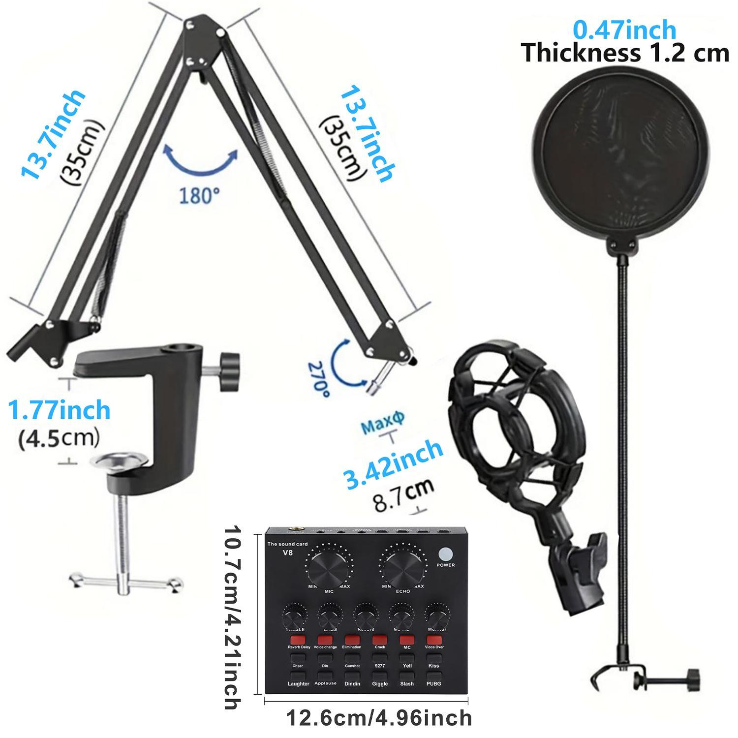 Audio Interface with Mixer & Vocal Effects, Condenser Microphone Kit, Live Sound Card, Adjustable Mic Stand for Studio Recording, Streaming Broadcast