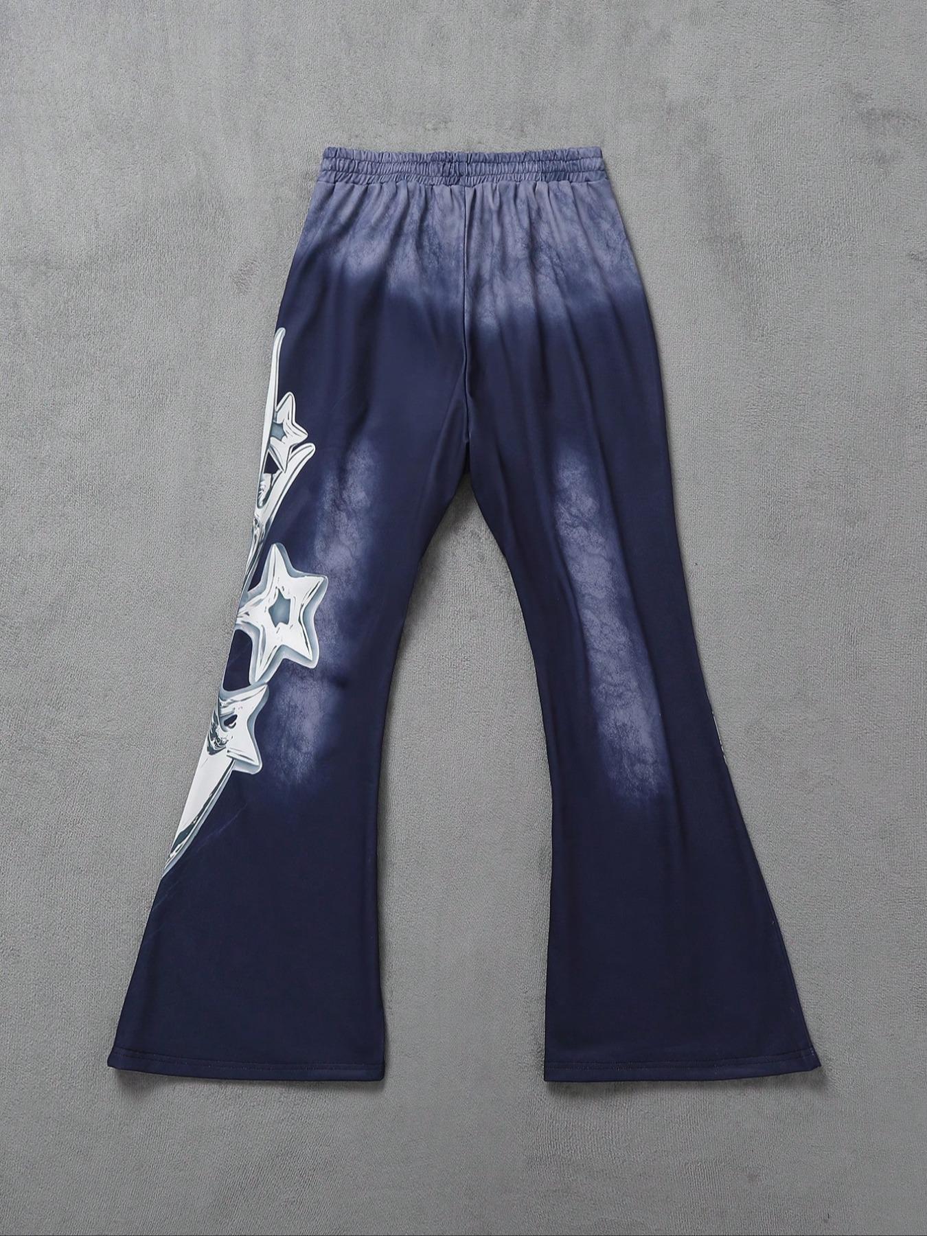 Men's Regular Fit Graphic Print Drawstring Waist Sweatpants, Street Fashion Casual Pocket Trousers for Daily Wear, Men's Bottoms for All Seasons, Flare Leg Pants, Casual Streetwear Trousers, Casual Street Style