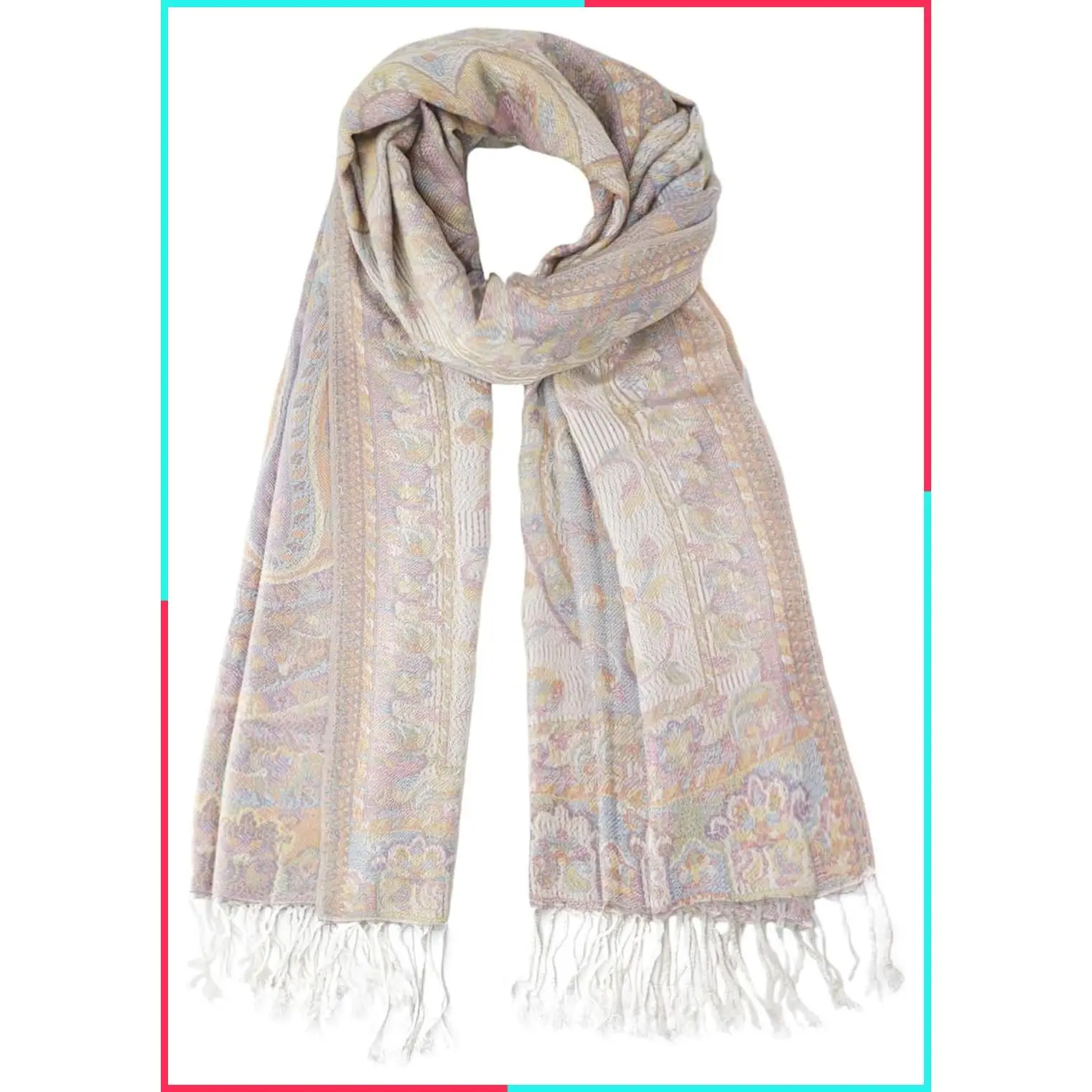 Two Tone Silky Paisley Pashmina Shawl Scarf, Soft Women's Jacquard Wrap Scarves