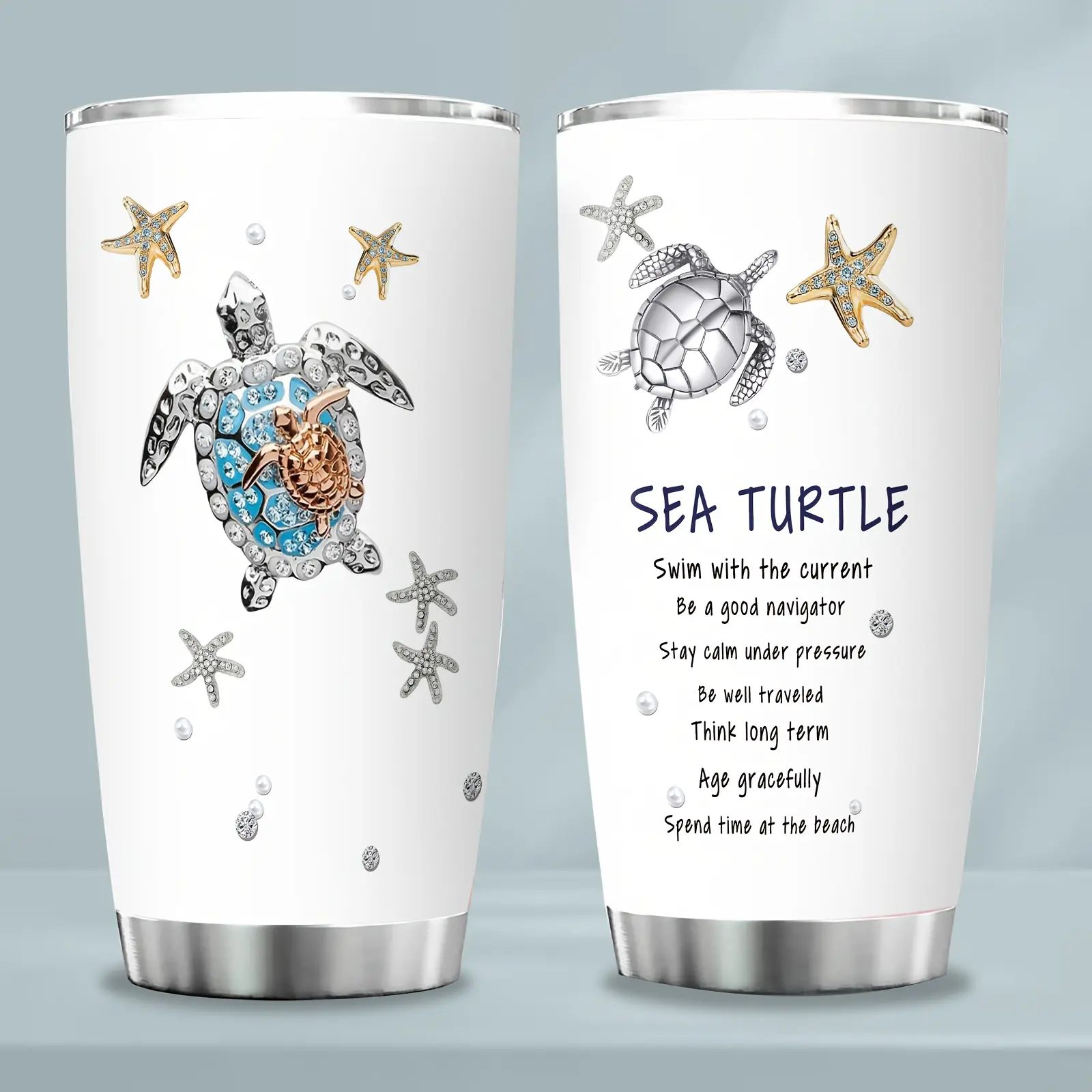 1pc 20oz Reusable Printed Turtle Stainless Steel Travel Mug with Lid, Double Vacuum-Insulated Coffee Mug, Portable Insulation Cup for Hot/Cold Drinks, Ideal Gift for Friends
