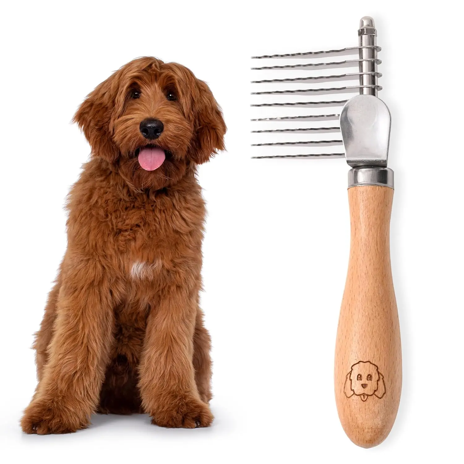 Dog Dematting Brush & Rake, Detangler Brush Dogs, Comb Tool Grooming, Best Doodles, Poodles, Goldendoodles, Cats & Other Pets, Matted Fur Removal On Undercoat [We Love Doodles]