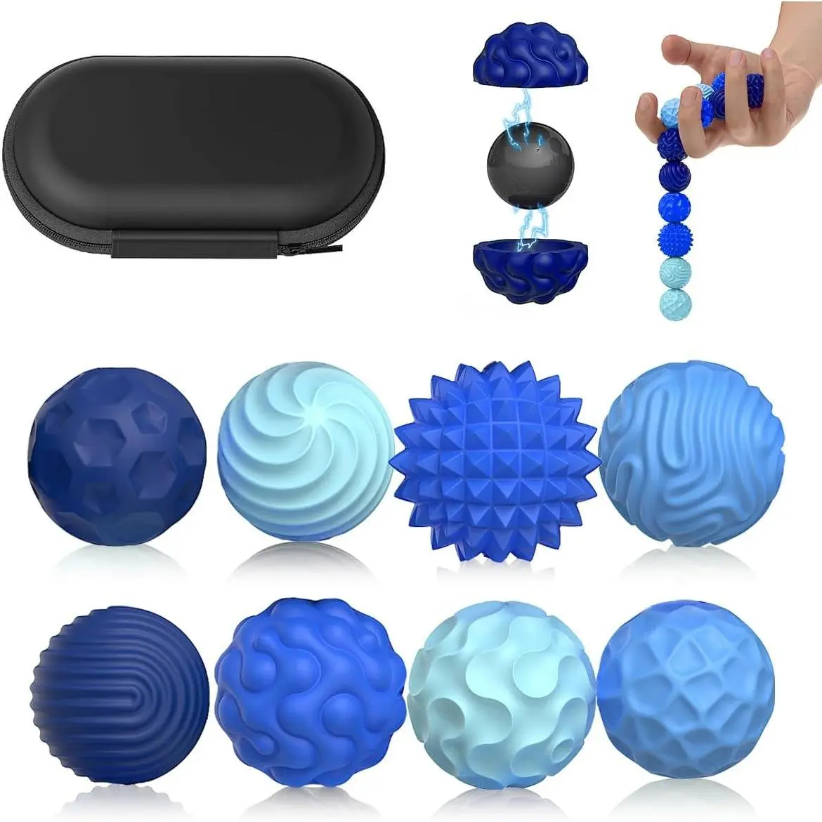 Sensory Fidget Balls (8PCS) - Weighted Magnet Ball Toys for Teens & Adults with ADHD, Autism, Anxiety Stress Relief, Quiet Office Desk Gadgets, Hand Therapy Sensory Items Gift (Blue)