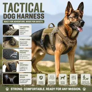Pet tactical chest harness dog outdoor leash, full sense of security for nighttime walks! Reflective explosion-proof chest harness