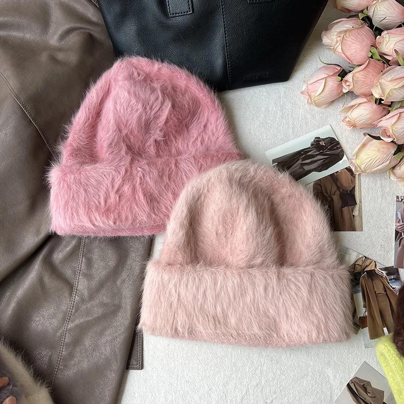 Winter Warm Unisex Y2k Beanies Leisure Outdoors Soft Fluffy Angola Winter Knitted Hat Female Plush Windproof Bonnet Skullies Cap