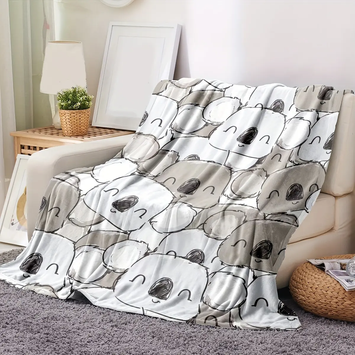 1pc - Cute Koala Animal Style Flannel Blanket, Soft and Comfortable, Suitable for Sofa, Bedroom, Outdoor Camping, Multi-purpose Flannel Blanket-280GSM