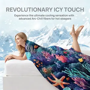 Neon Coral Reef Underwater Summer Cooling Blanket: Soft and Breathable Fabric Keeps You Cool, Perfect for Those Who Are Sensitive to Heat. Suitable for Relaxing On the Bed or Sofa, or While Traveling. A Wonderful Summer Gift.