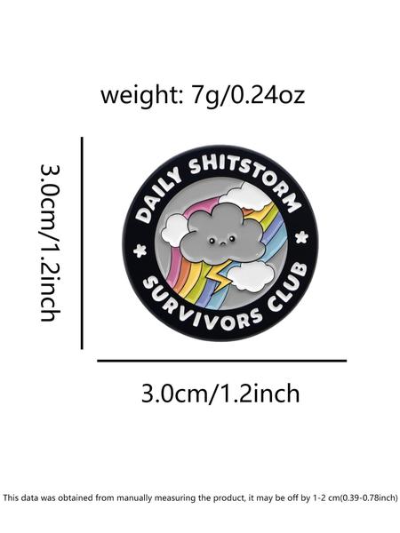 Rainbow Cloud Badge DAILY SHITSTORM SURVIVORS CLUB, Dark Humor Lightning Rainbow Design, Stress Relief Gift for Office Workers