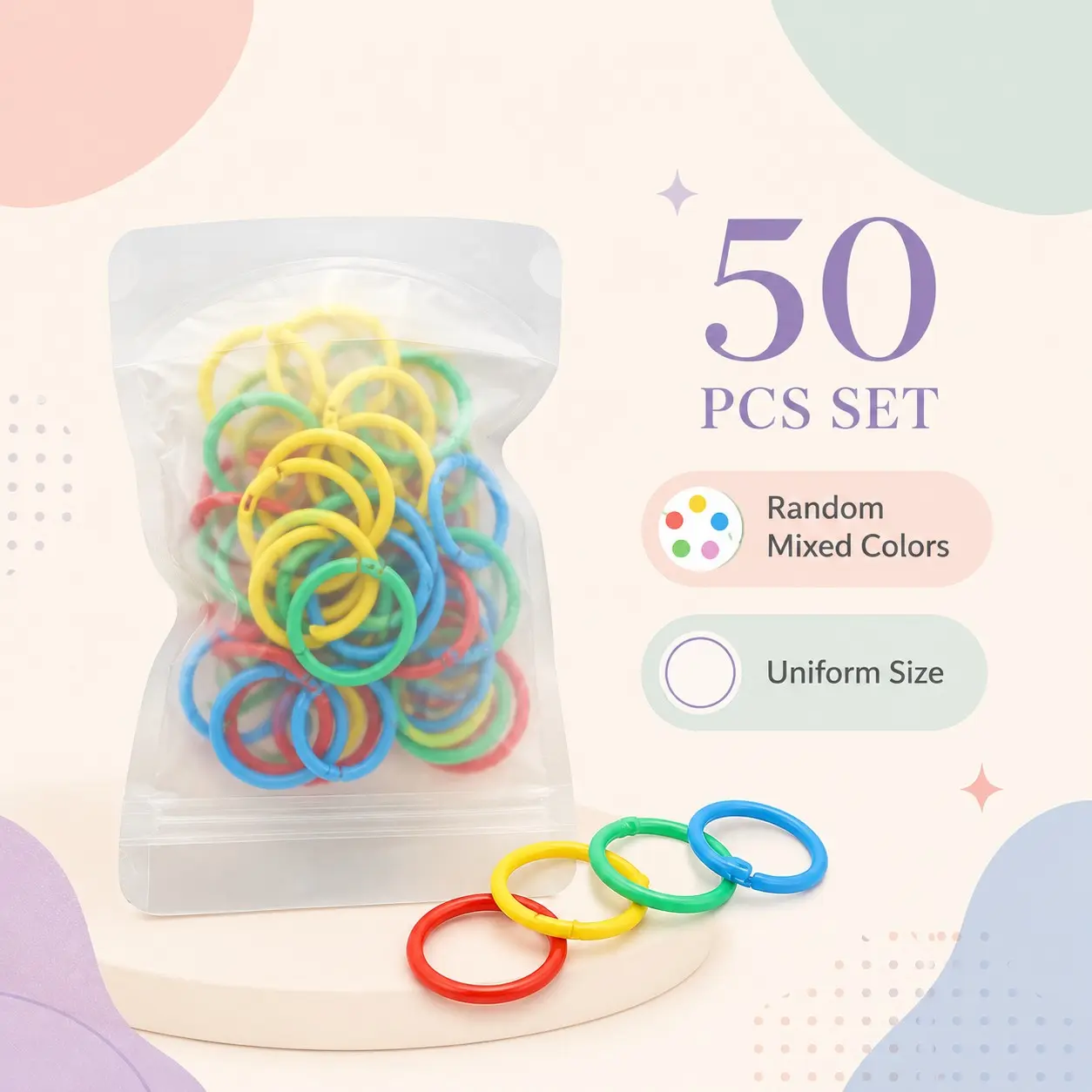 50 Pcs Plastic Loose Leaf Binder Rings, Random Color Notebook Binding Rings, Reusable Disc Rings for Planners, Cards and Documents