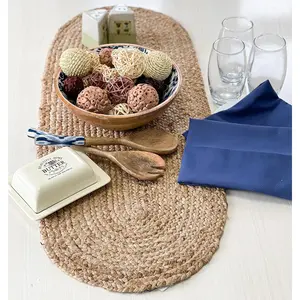 home Jute Braided Oval Table Runner |   Boho Table Runner |   Artisanal Center Piece for Table, Chests, Counter Tops and More |   Handmade Natural Jute 13"x36"