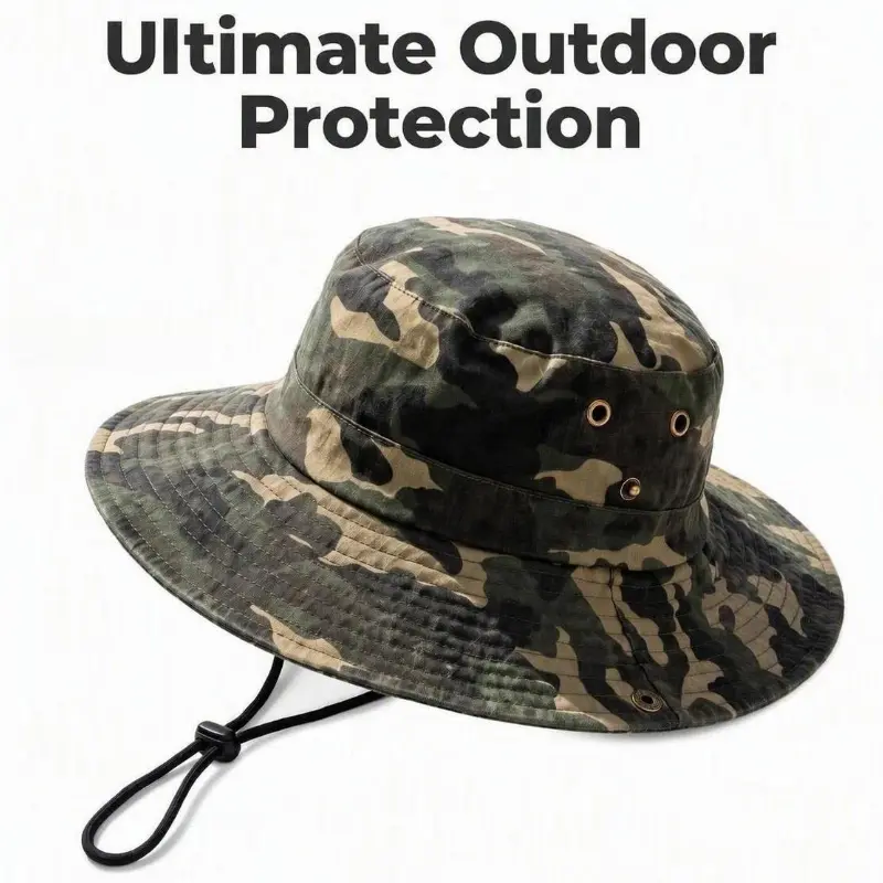 Camouflage sun protection fisherman hat for men and women, versatile for summer outdoor use, large brim sunshade hat for hiking, camping, and fishing