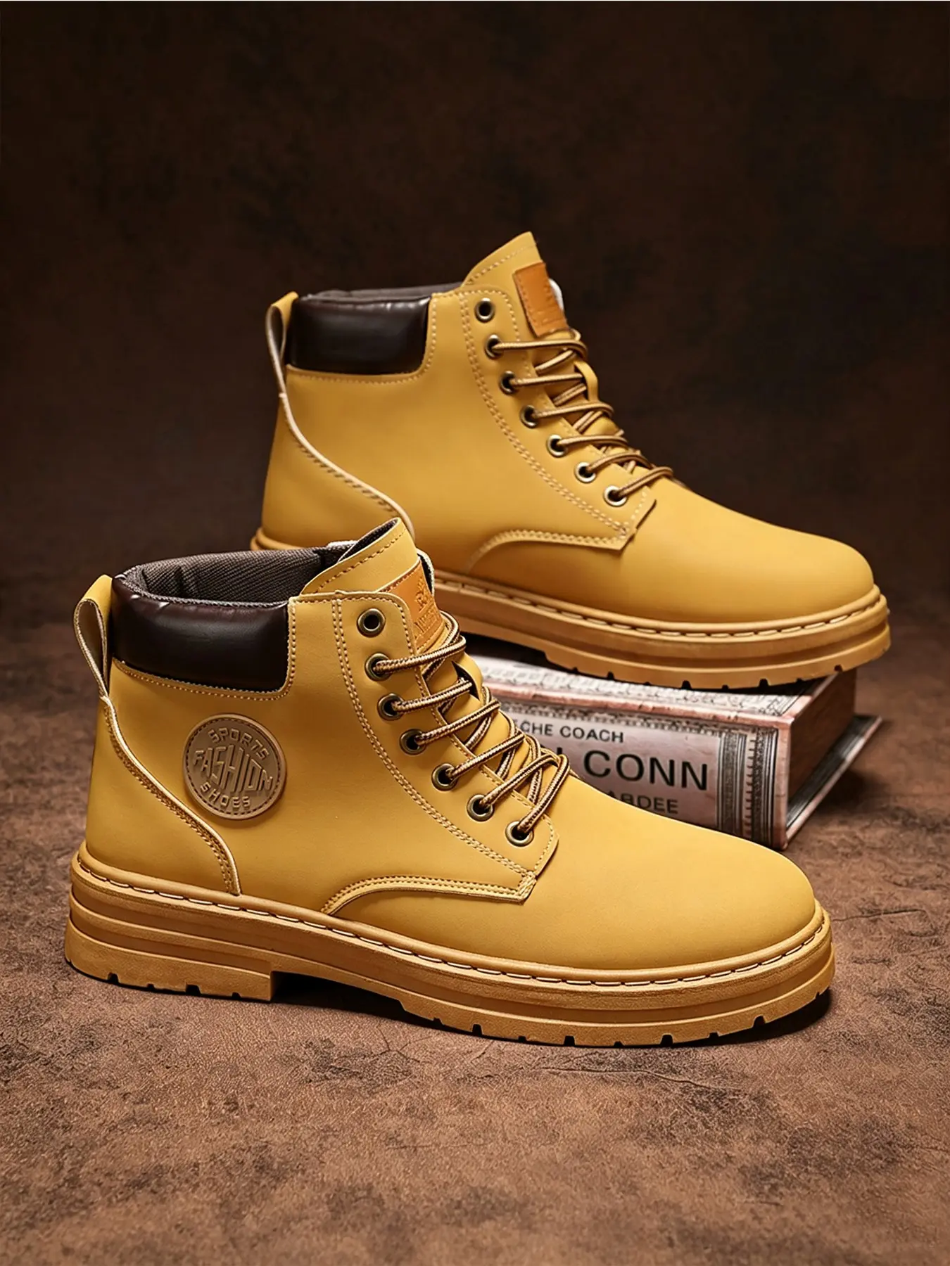 Men's Vintage Work Boots, Durable Lace-Up Short Boots, Ideal for Outdoor and Daily Streetwear, PU Leather, Casual Style, All Seasons