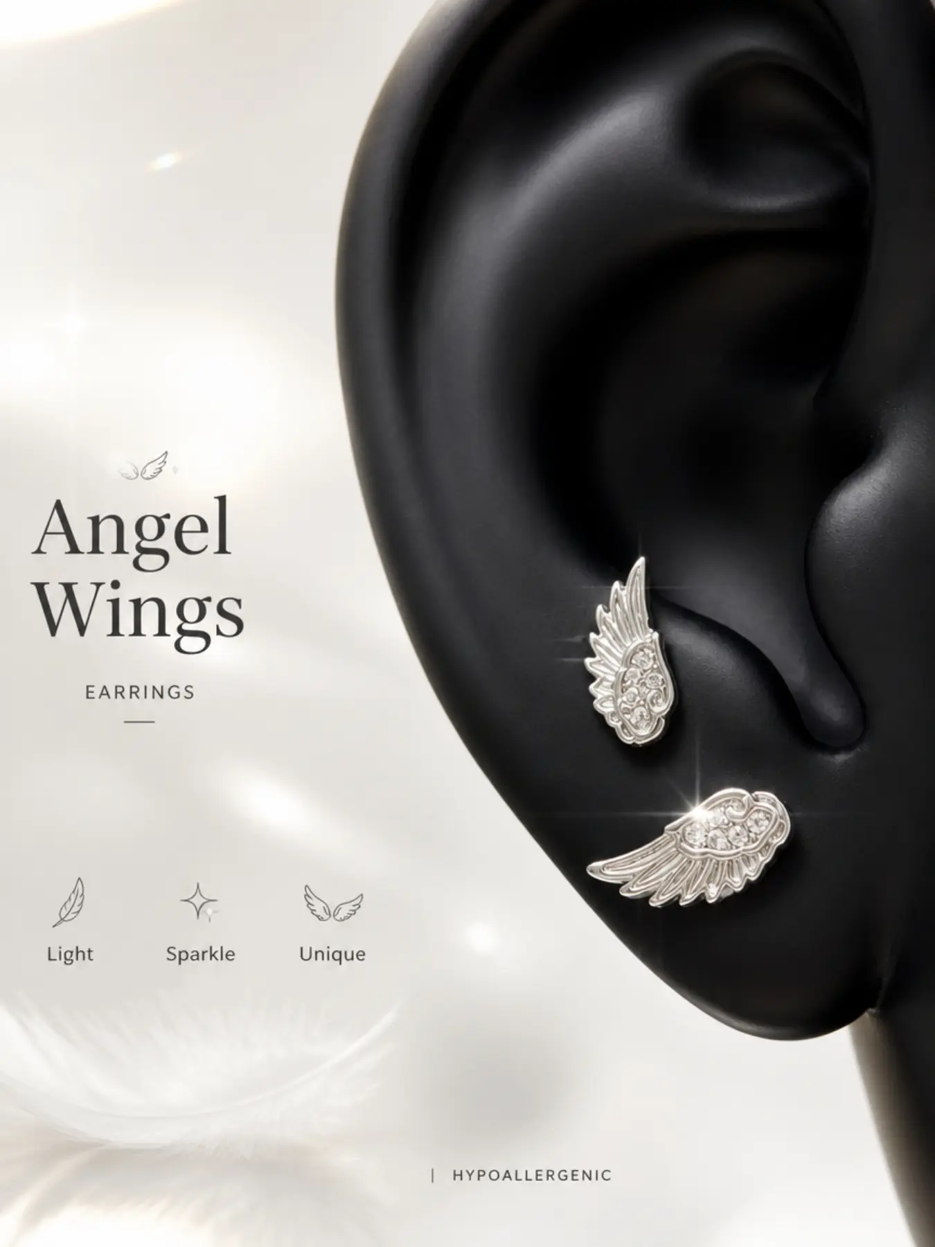 Trendy Unique Design Feather Wings Zircon Mini Earrings, Simple Personalized Women Party Daily Versatile Screw Back Secure Backing Ear Studs