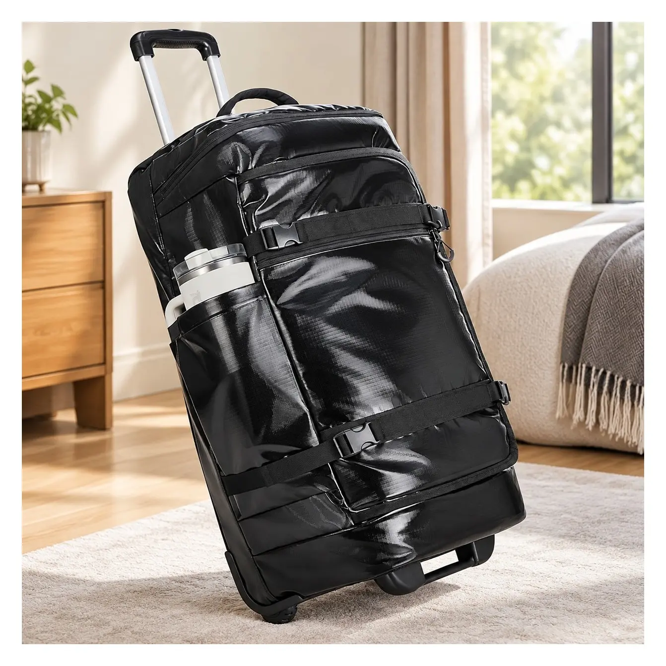 Rolling Duffle Bag with Wheels, Travel Duffel Luggage for Men, Water Repellent Heavy Duty for Camp, Black, Large, 70LGift