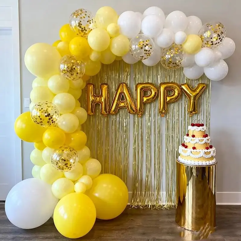 30/60/100pcs Yellow Balloon Decoration, Macaron Yellow Latex Balloon, Golden Glitter Balloon Set, Birthday Wedding Event Site Decoration