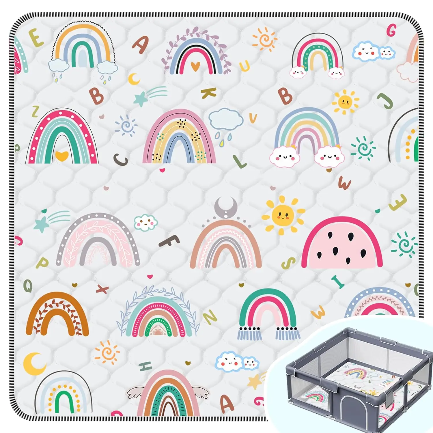 Baby Play Mat,Thick Soft 50" X 50" Playpen mat, Non-Slip and Machine Washable Baby Play Mats  Floor ,Crawling Mat  Babies, Toddlers & Infants to Play and Learn (Rainbow)