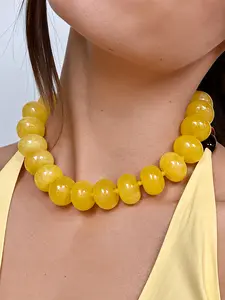 1pc Women's Oversized Bead Decor Oval Bead Bohemian Style Necklace, Dopamine Accessory, Fashion Summer Beach Holiday Gift