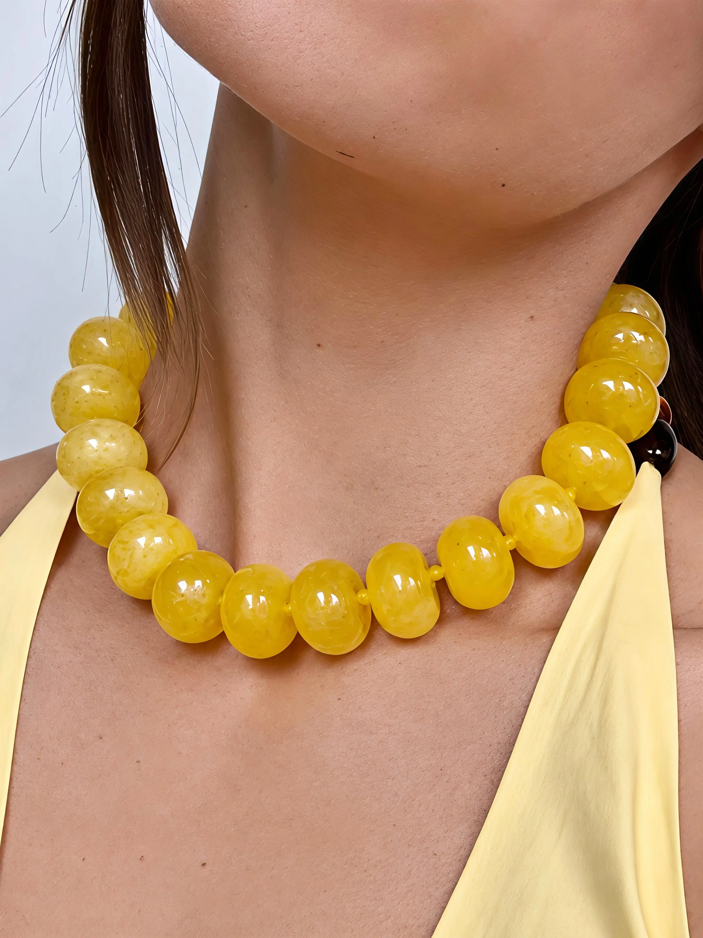 1pc Women's Oversized Bead Decor Oval Bead Bohemian Style Necklace, Dopamine Accessory, Fashion Summer Beach Boho Necklace Holiday Gift