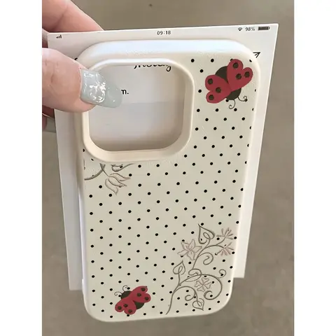 1pc White Ladybug Polka Dot Minimalist Personalized TPU Shockproof 1-Piece Full Body Fruit Smartphone Case - Casing with Protection for iPhone 18 Pro Max, 17, 16, 15, 14, 13, 12, 11 Pro Max, Air Series