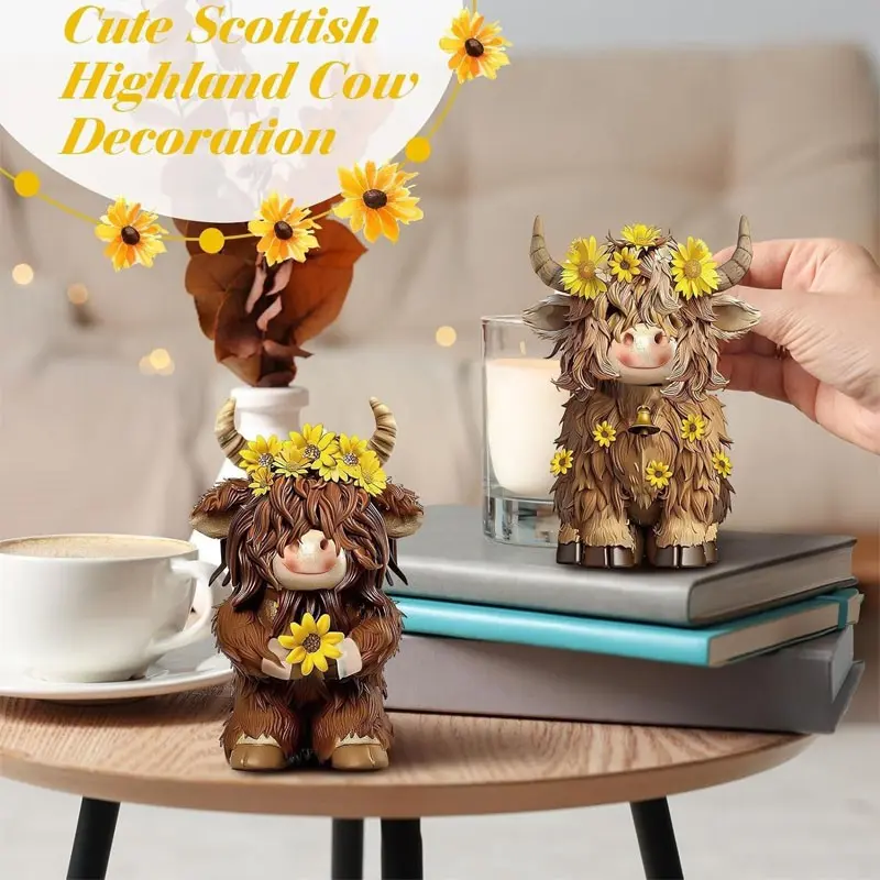 Halloween Highland Cow Home Garden Decor, Farmhouse Table Centerpiece, Entryway Decoration, Gift Set of 2 Pieces