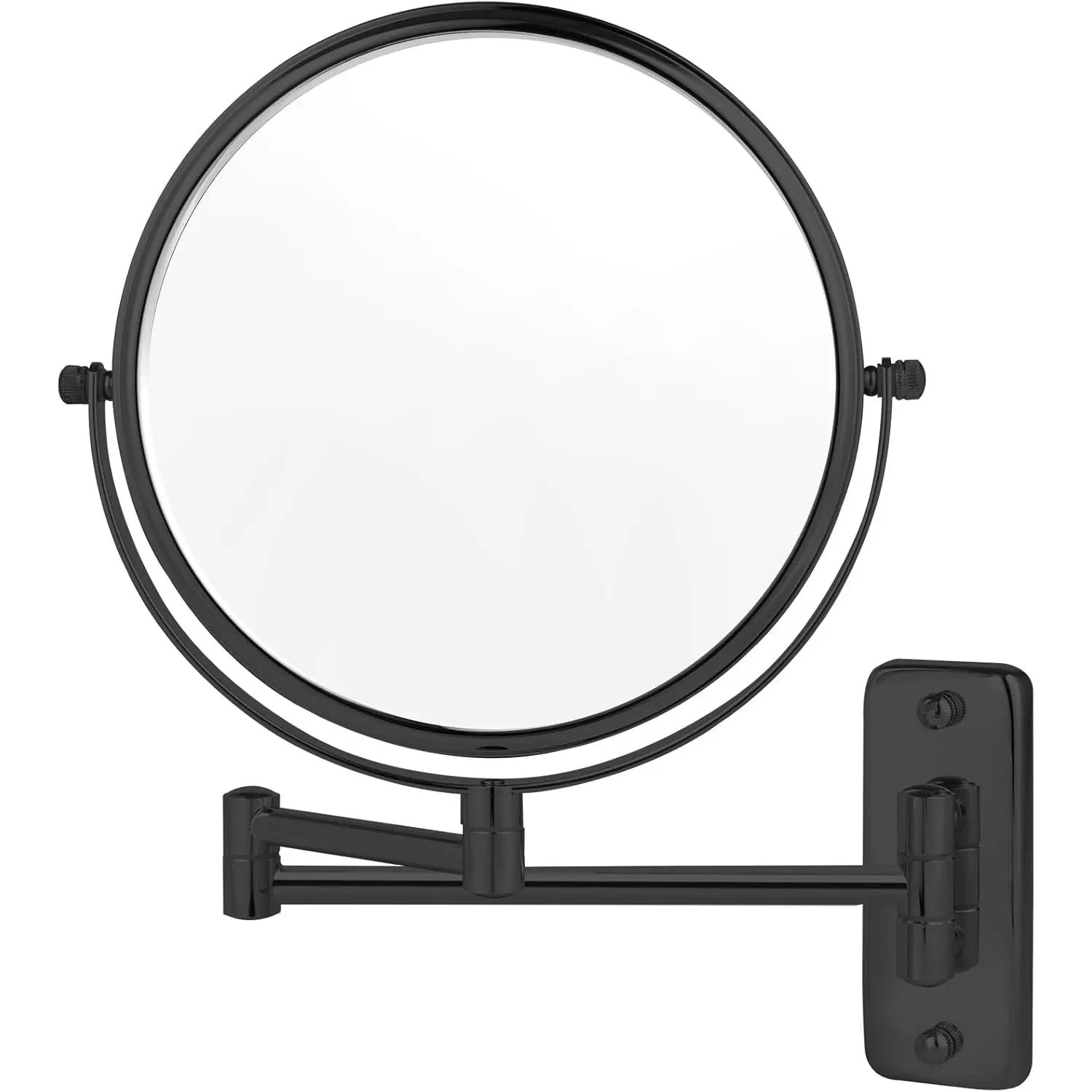 8" Wall-Mounted Makeup Mirror with 10X Magnification, Double-Sided Shaving Mirror Wall Mount for Bathroom, 360° Swivel Extendable Vanity Mirror with Adjustable Arm for Daily Use, Matte Black (No Light)