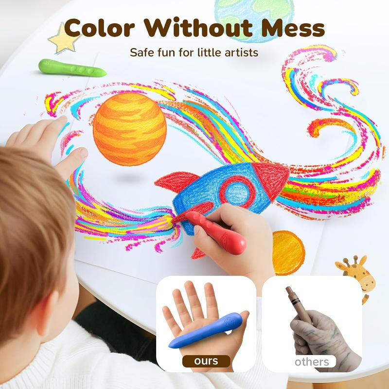 24/12Colors Triangle Jumbo Crayons with Coloring Book & Bonus Stickers, Non-Toxic, Easy-Grip & Washable Crayons for Toddlers 1-3, 4-8, Fat Brain Toys for Art Supplies and Ideal Gifts for Kids diamond art supplies, glitter