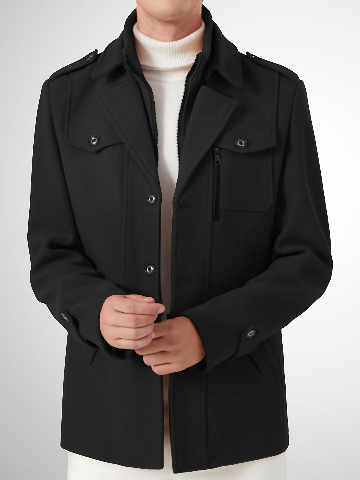 Men's wool-blend double-necked trench coat Detachable collar Single-breasted Winter tweed coat Casual warm coat Classic winter coat