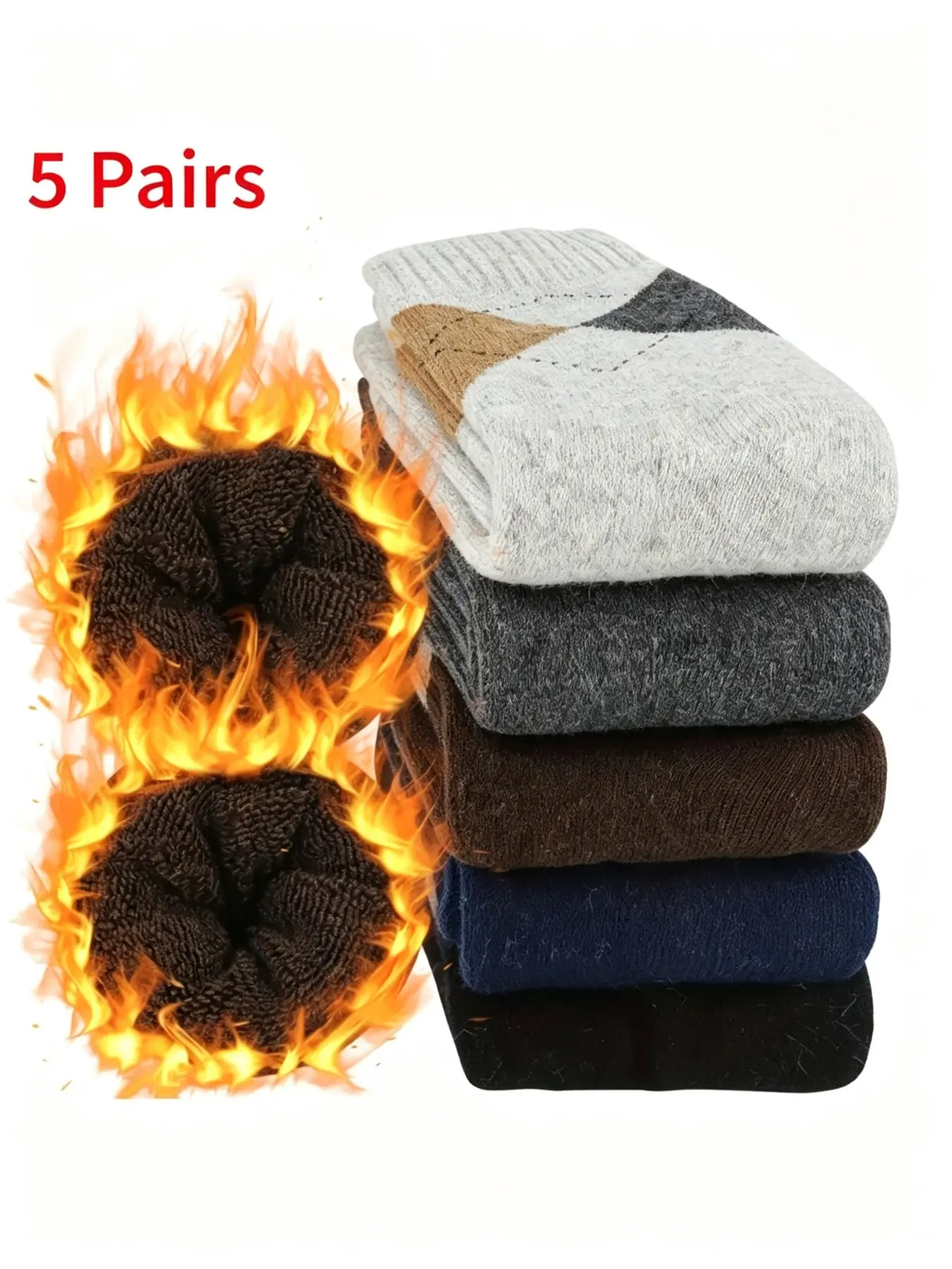 5 Pairs Thick Warm Retro Checkered Men's Socks, Comfortable Soft Breathable Casual Mid-Calf Socks, Perfect for Winter Gifts