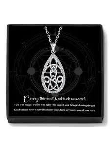 Teardrop Trinity Celtic Knot Necklace With Blessed Message Card, Good Luck Jewelry Birthday Gift for Women Her Wife Mom