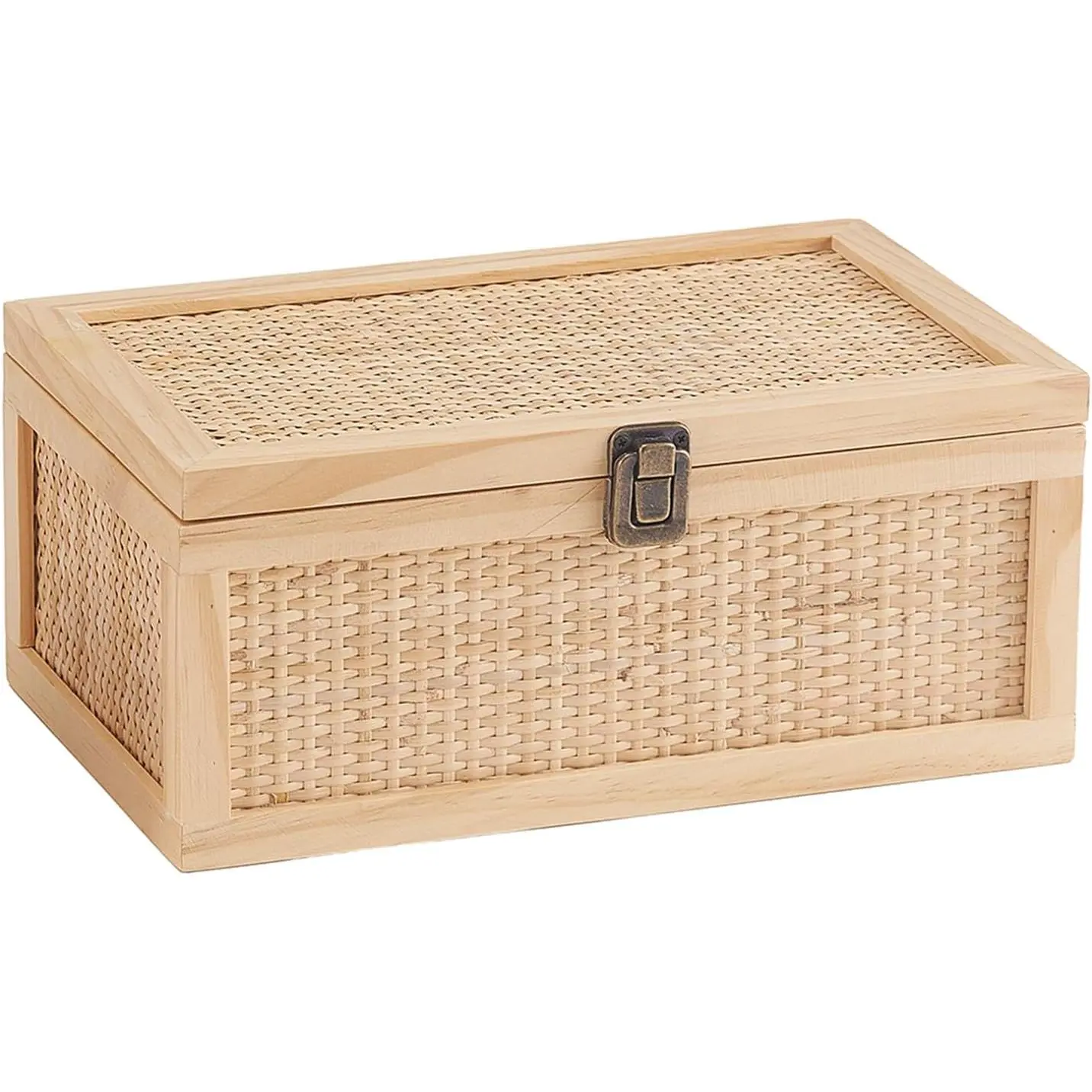Box with , Rattan Decorative Boxes, Boho Rustic  Decorative Box, Memory Box for Keepsakes, Stackable Decorative Box for Shelf &  Decor