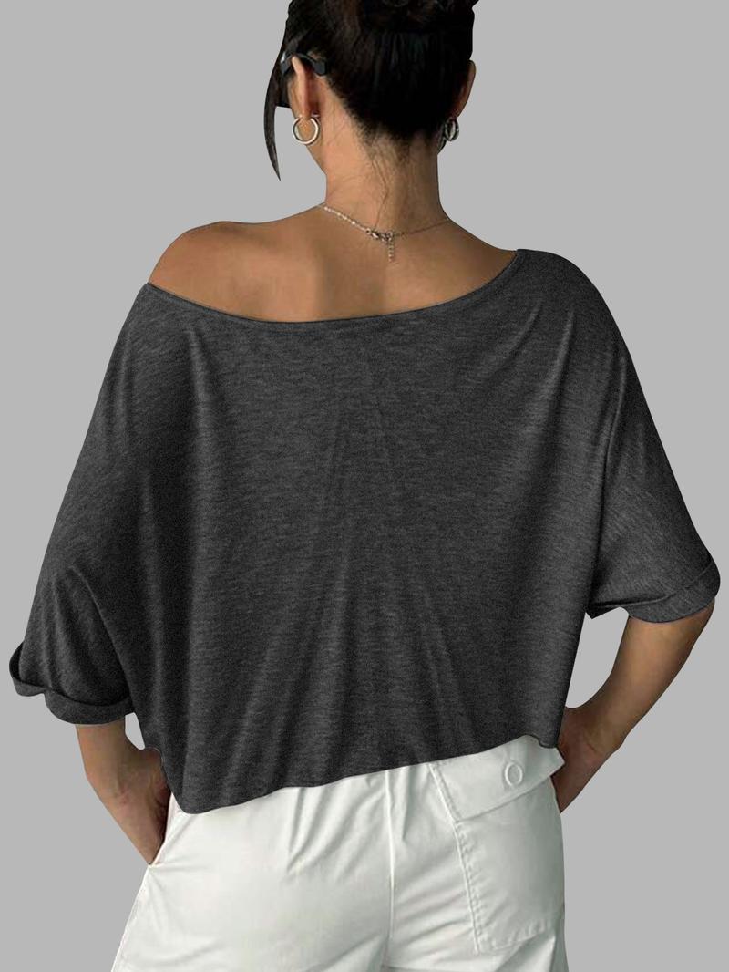 Women's Solid Color Tee, Casual Half Sleeve T-Shirt for Daily Wear, Ladies Clothes for All Seasons