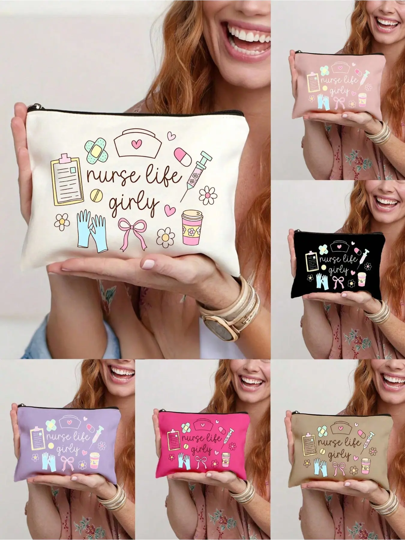 Nurse Theme Makeup Bag, Medical Print Zipper Cosmetic Pouch, Ideal for Cosmetics, Skincare, Medical Supplies, Perfect for Nurses, Gifts, Travel
