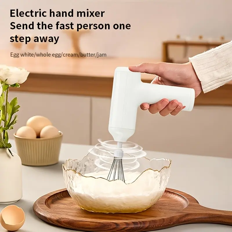 USB Rechargeable Handheld Electric Egg Beater, 2 Stainless Steel Whisks, Portable Wireless Hand Mixer, Lightweight Baking Mixer for Home & Professional Use
