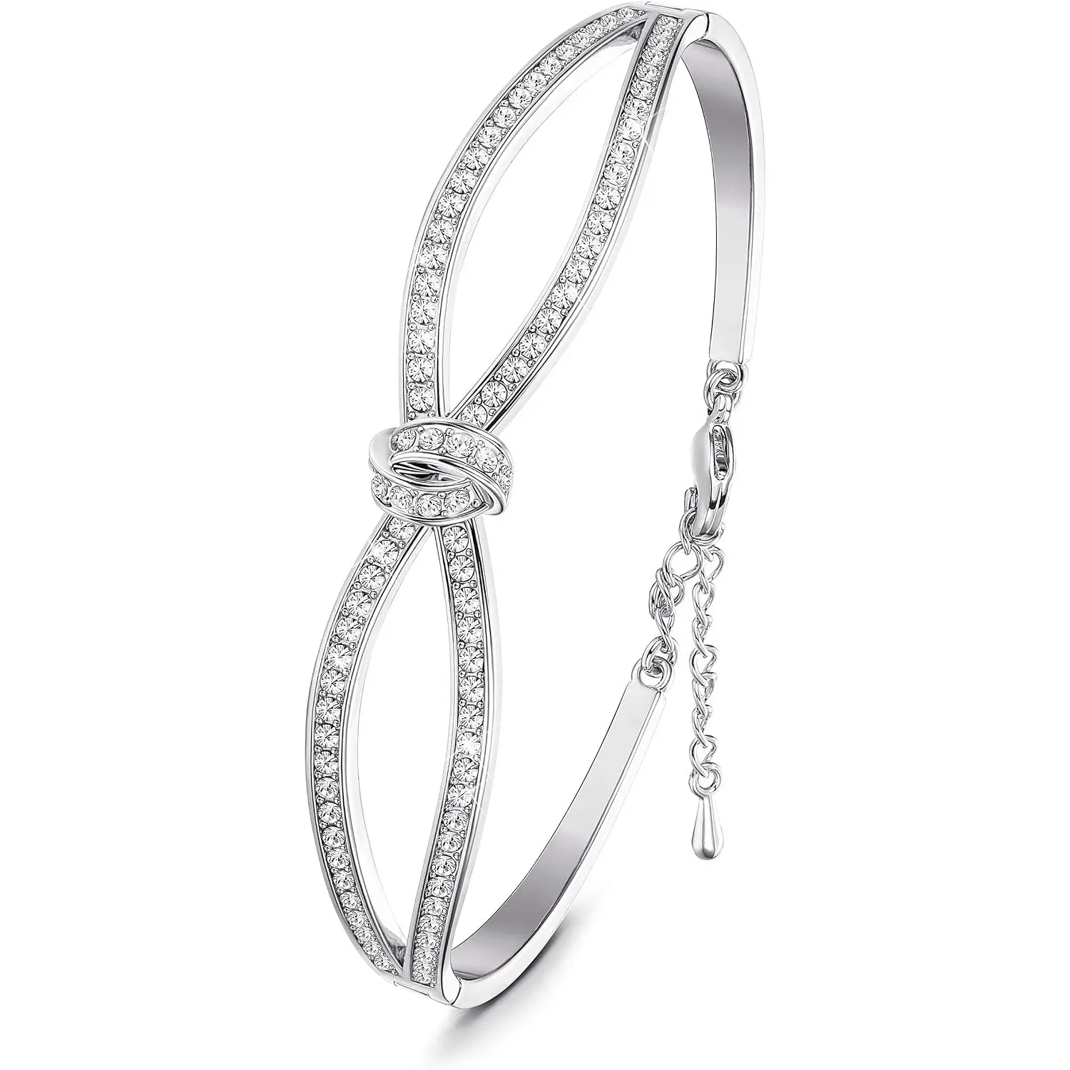 Adjustable Infinity Symbol Crystal Bracelet for Women Teen Girls, Silver Swarovski Crystal Stackable Dainty Bracelet Jewelry Gift for Birthday & Valentine’s Day