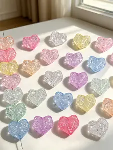 25Pcs Candy Color Acrylic Crackle Heart Beads! Transparent Faceted Crushed-Glitter Heart Charms – Double-Hole Shaped Multi-Faceted Loose Beads for DIY Earrings, Necklaces, Bracelets, Keychains & Phone Straps – Perfect Gift for Women & Girls