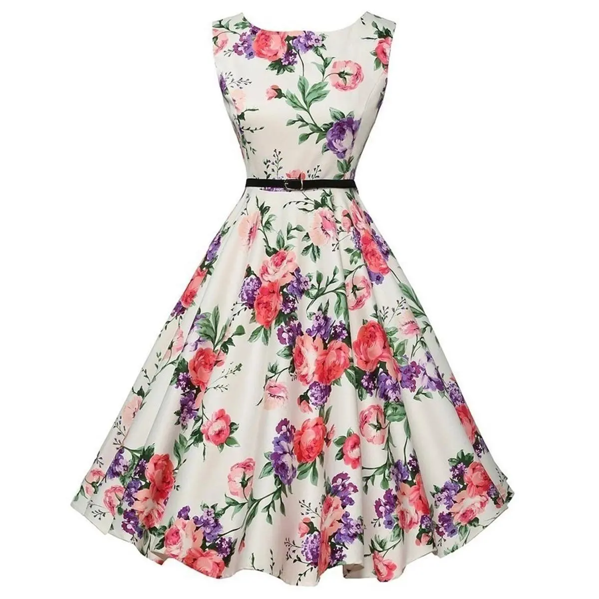 Women Dress Vintage Robe Audrey Hepburn Rockabilly Retro Sleeveless Print Party dresses Summer Vestidos
