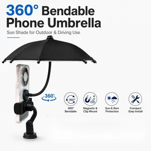 Magnetic Clip Phone Umbrella - Bendable Adjustable Sun Rain Shade, Portable Sunshade Shelter, Compact Easy Install Outdoor Lightweight Canopy for Riding Camping Live Outdoor Sunshade Umbrella