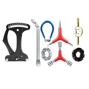 8pcs Bicycle Wheel Repair Tool Set Includes Spoke Tension Meter, Valve Wrench, Spoke Wrench, Tire Lever, Hex Socket Wrench for Bike Spoke Adjustment
