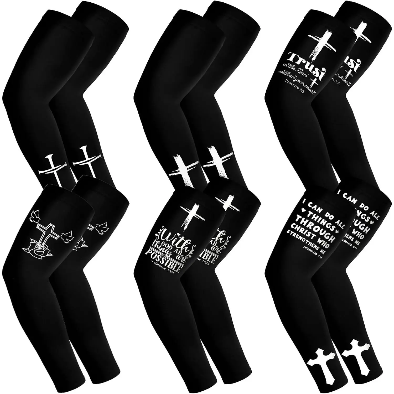 6 Pairs Faith Cross Arm Sleeves Baseball Compression Sleeve Youth Jesus Christian Gift for Soccer Golf Accessories