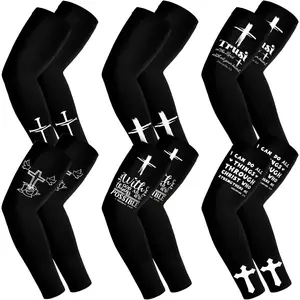 6 Pairs Faith Cross Arm Sleeves Baseball Compression Sleeve Youth Jesus Christian Gift for Soccer Golf Accessories