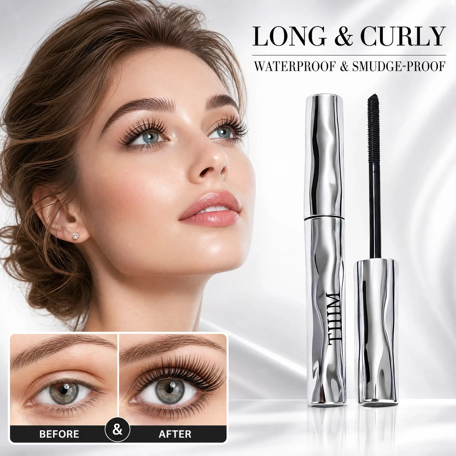 Affordable slim tube Lengthening Mascara with spiral curved brush, smooth black cream lengthens and thickens sparse lashes for student school makeup and casual street daily styling