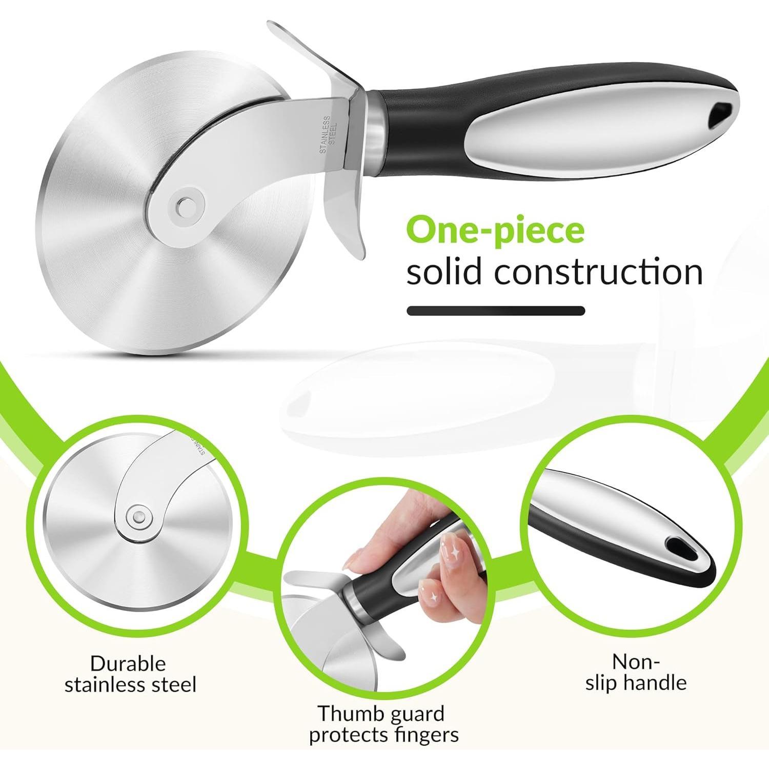 Kitchen Large Pizza  Wheel, Stainless Steel Pizza Slicer,   Pizza Wheel with Non-Slip Handle, Dishwasher Safe,  Kitchen Gadgets Home Essentials, Black