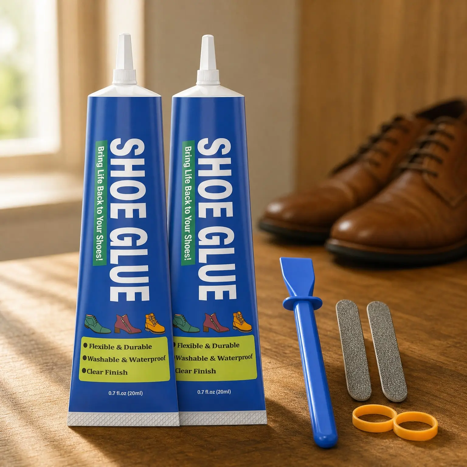 Shoe Glue, Professional Grade Flexible Shoe Sole Repair Adhesive - 2 PCS, Extra Strong Clear Waterproof for Soles, Heels, Small Holes on Leather, Rubber, Vinyl, CanvasGift