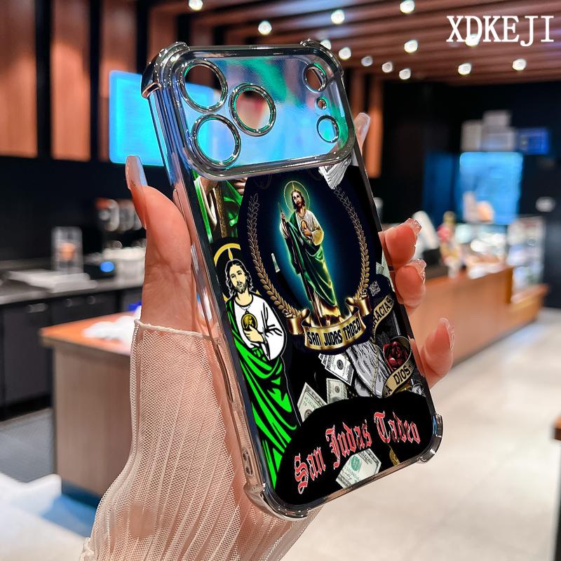 Creative Jesus Pattern Four Corner Anti-Fall Phone Case Transparent Electroplated Protective Cover for iPhone 17 Pro Max Air 16 15 Plus 14 13 12 11