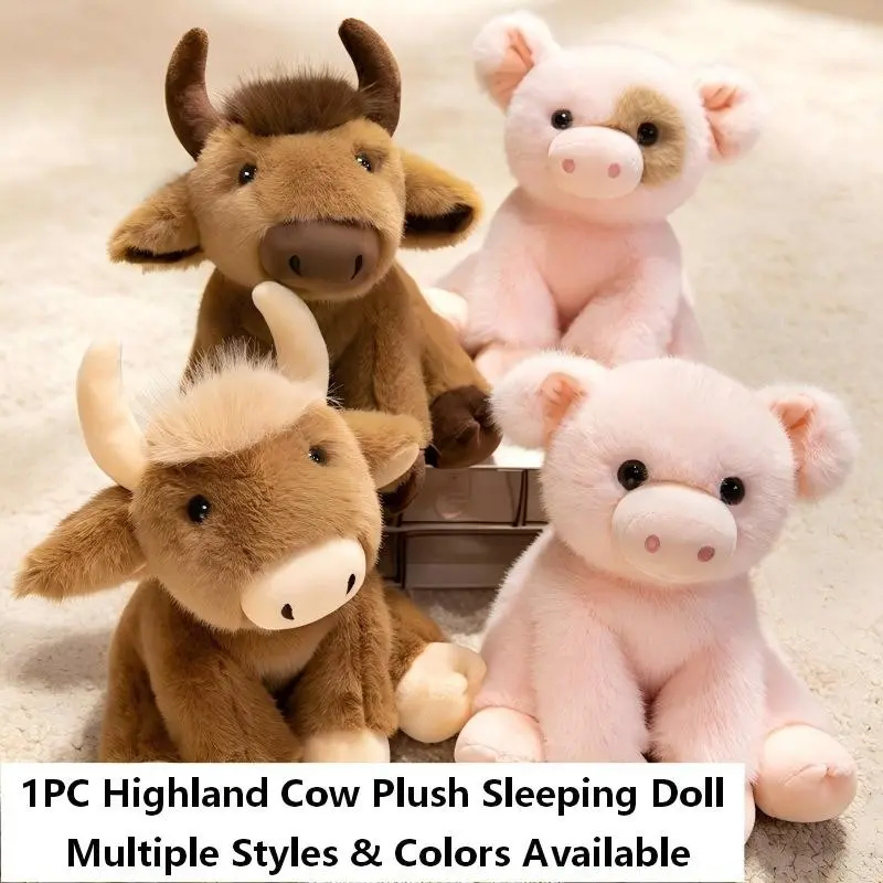 Plush Doll Toy Highland Cow Piglet Hug Sleep Companion Gift, Soft Stuffed Animal for Kids, Perfect Present for Children