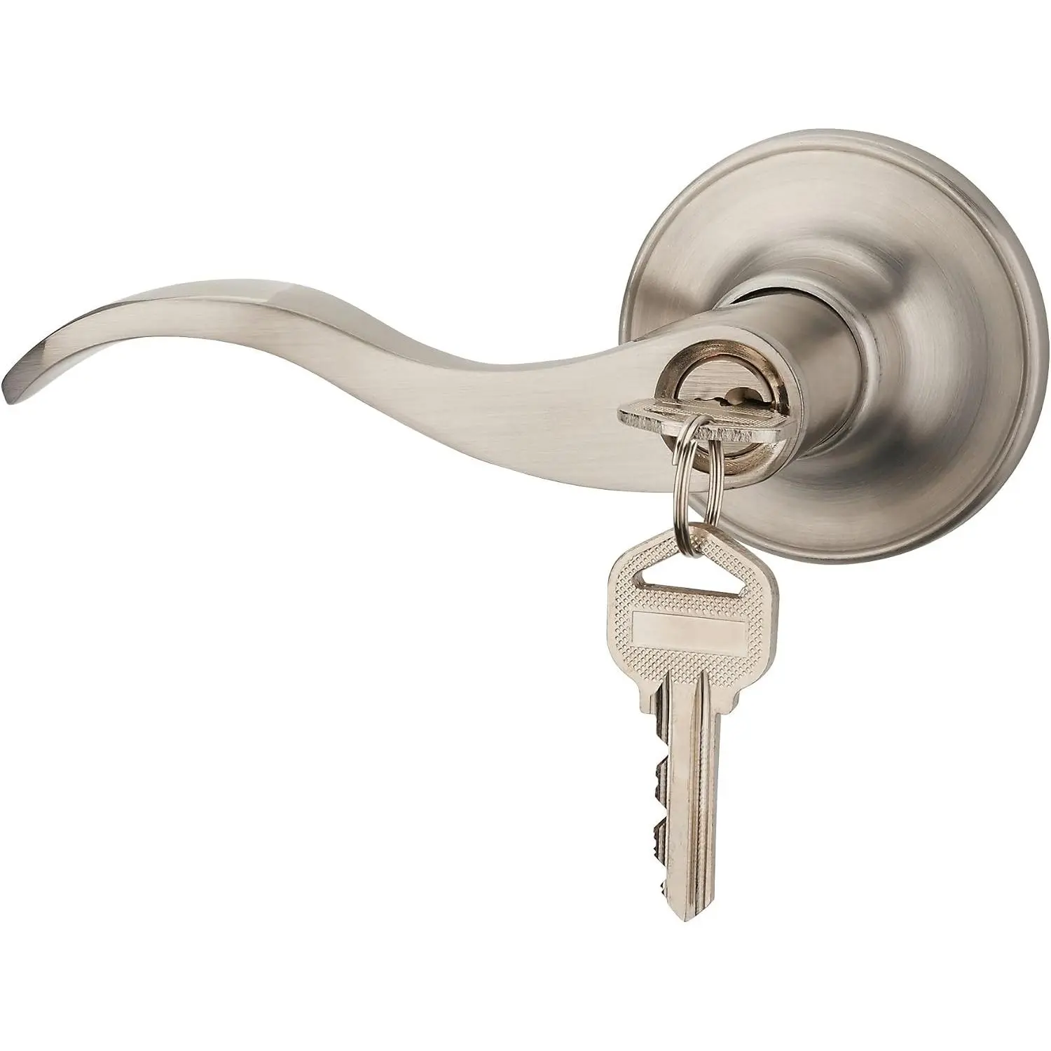 Wave-shaped lever key lock/door handle hardware and cabinet locks, silver, with key, left-hand opening (805SN-L)