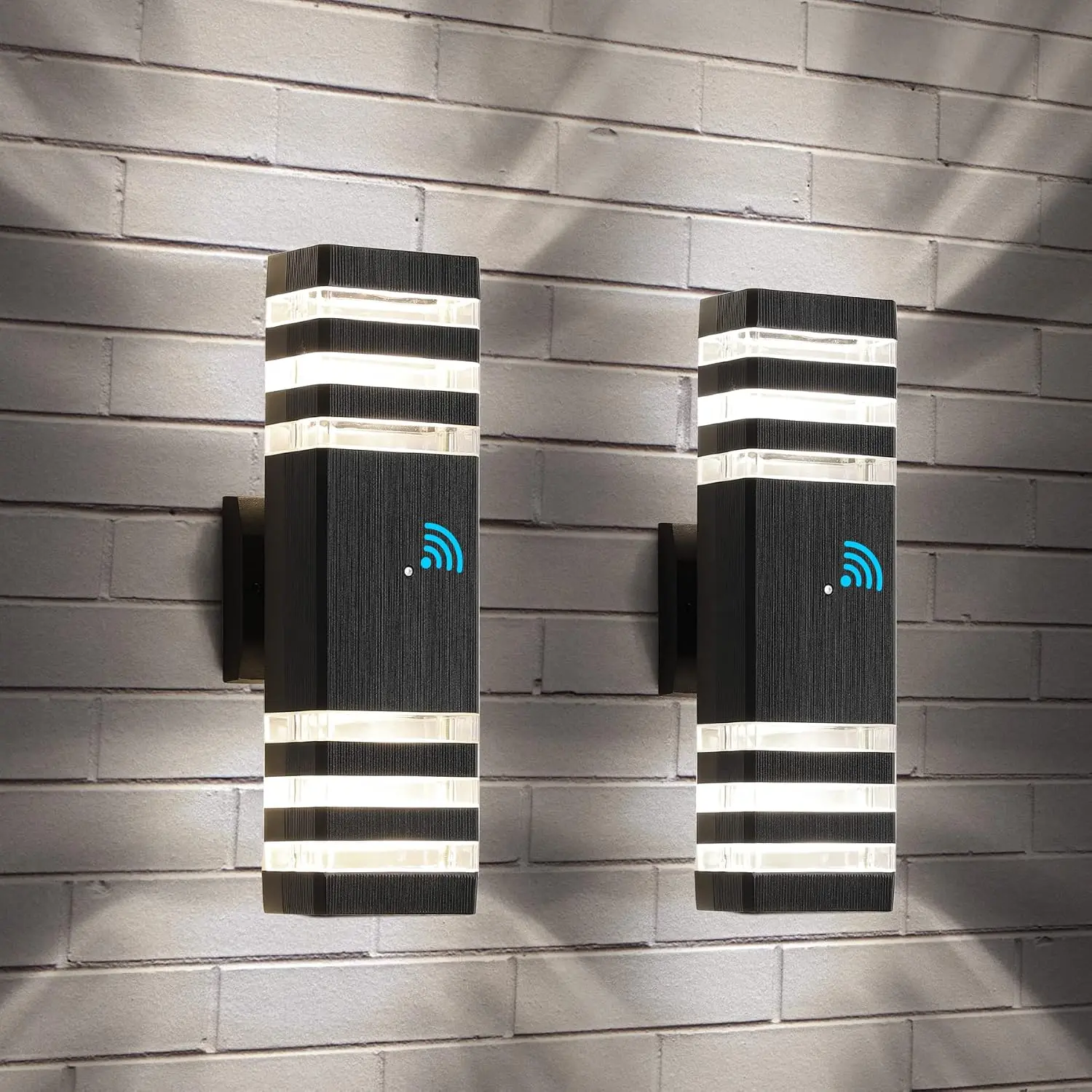 Outdoor Wall Lights, Modern Exterior Light Fixture, 3-Layer Up and Down Matte Black Outdoor Lights IP65 3000K Warm White  Modern Wall Sconce for Garage Porch, 2 Pack