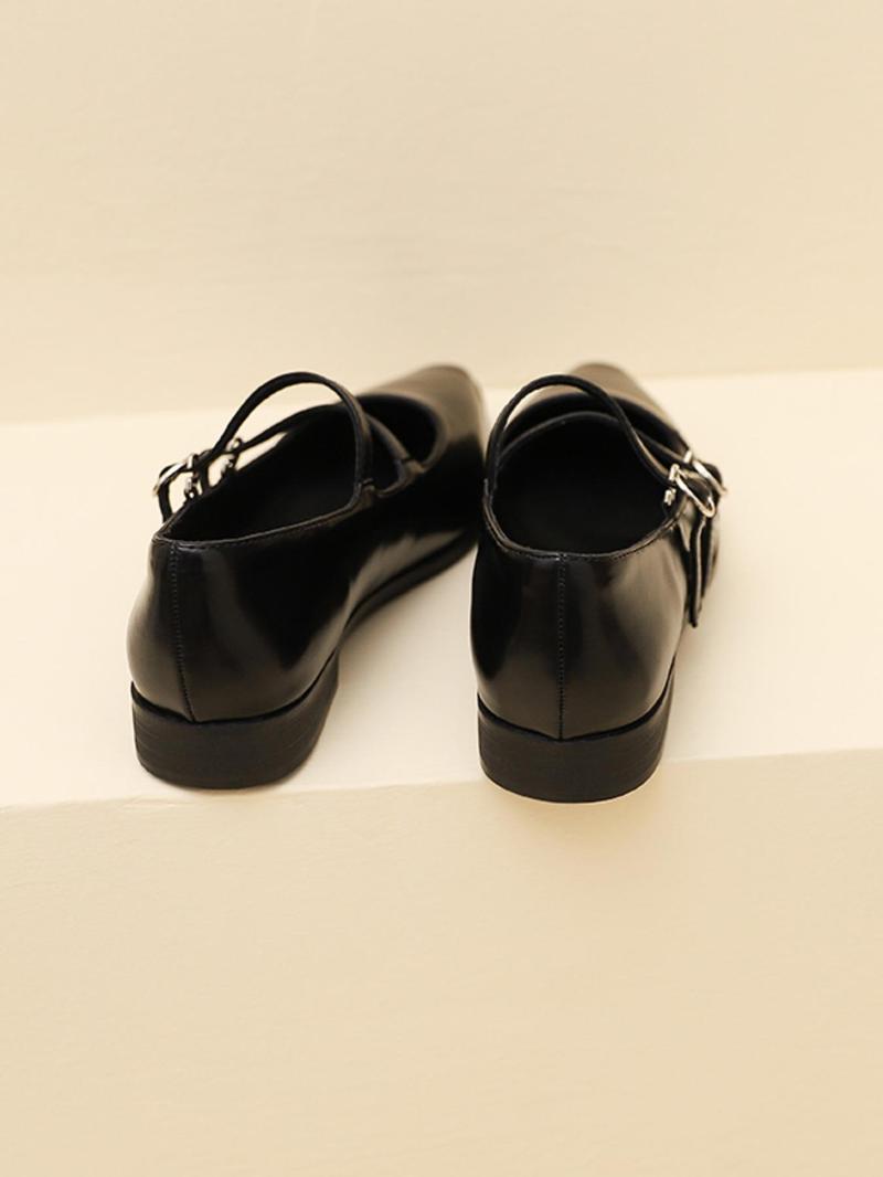 Retro English Style Mary Jane Shoes for Women, Square Toe Casual Buckle Flat Shoes for Commuting, PU Leather Trendy Footwear
