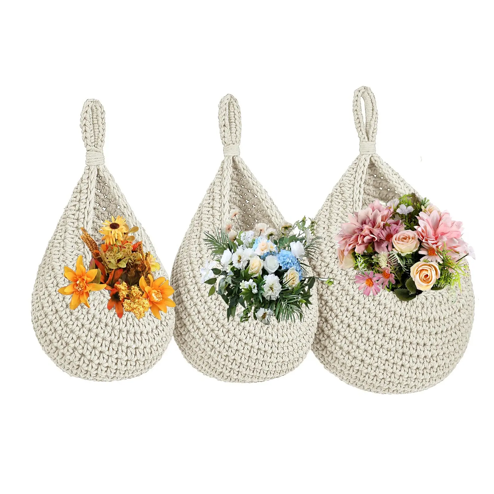 3 Pieces Unique Macrame Wall Hanging Rack for Indoor/Outdoor Home Decorations, Boho Decor, Bohemian Flower Plant Hanger Organization Different Sizes for Bedroom, Living Room, Kitchen