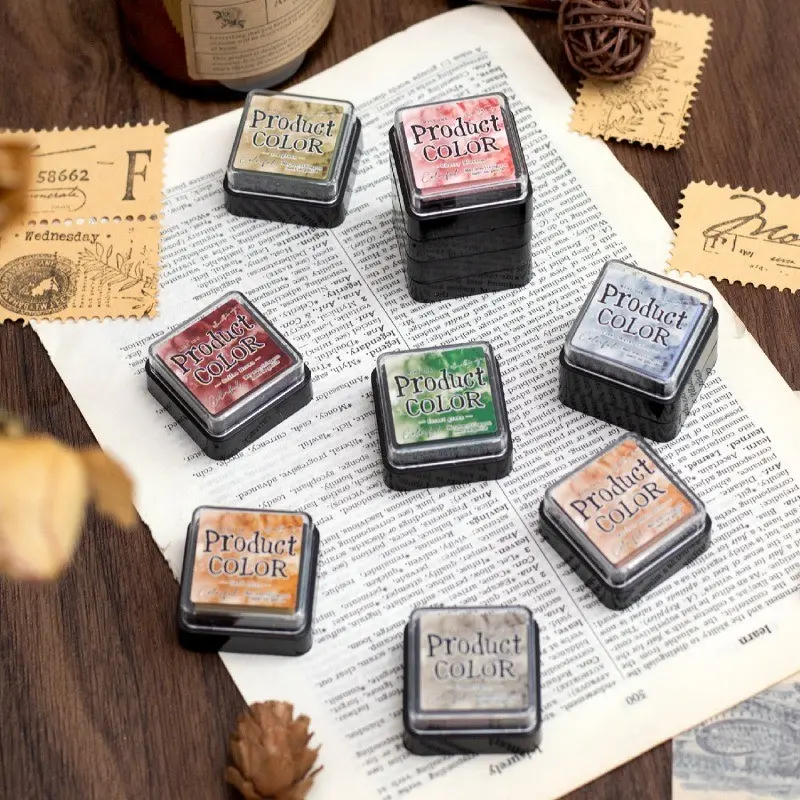 Set of Ink Stamps, Flowing Colors Series, Vintage Mini Square, Smooth Base Coloring, Kids, Handmade Journal DIY Decoration, Crafts Scrapbooking