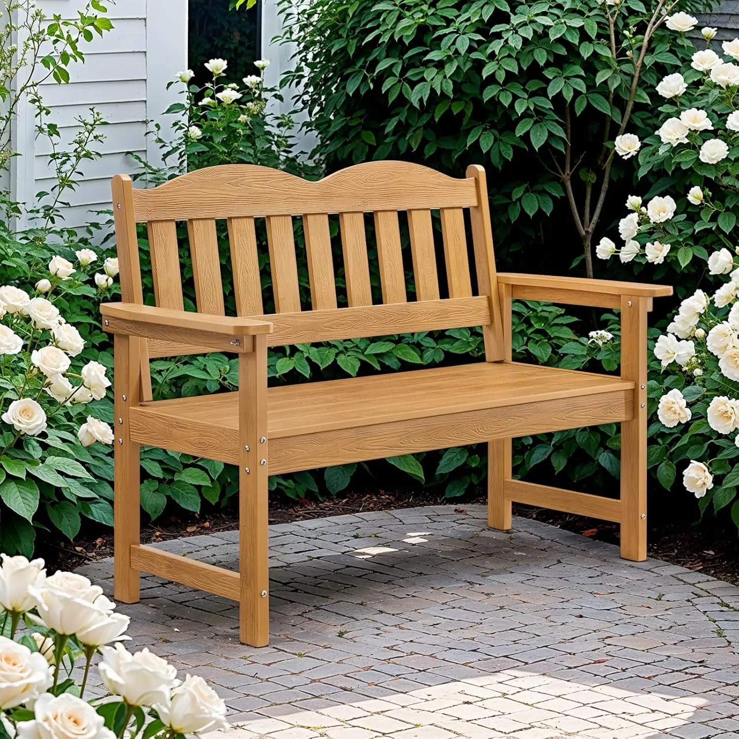 Weather-Resistant Poly Lumber Patio Chair Bench - 2-Person Outdoor Loveseat with Slatted Design